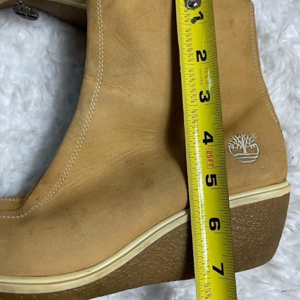Timberland leather wheat Nubuck ankle wedge boots side zipper size 7.5M